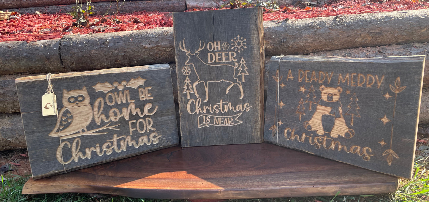 Reclaimed Barn Wood Carved Christmas Signs