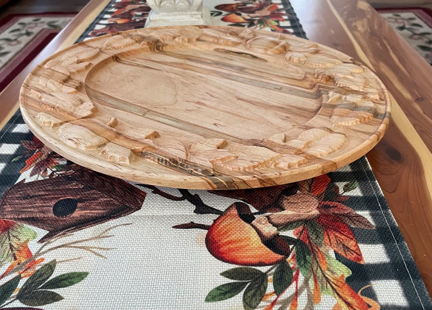 Carved Leaves Ambrosia Maple Oval Platter