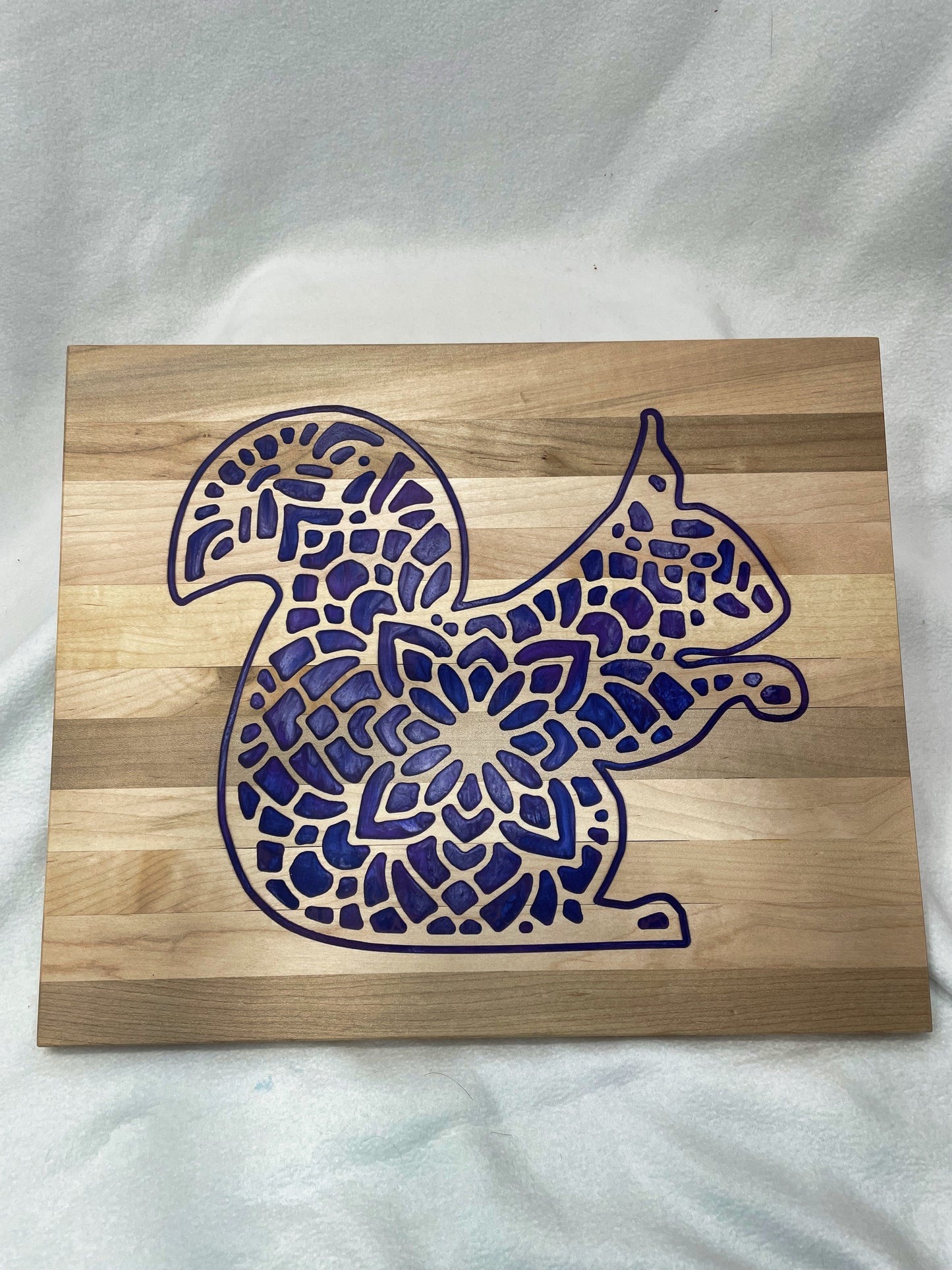 Squirrel Mandala Solid Maple Cutting Serving Board