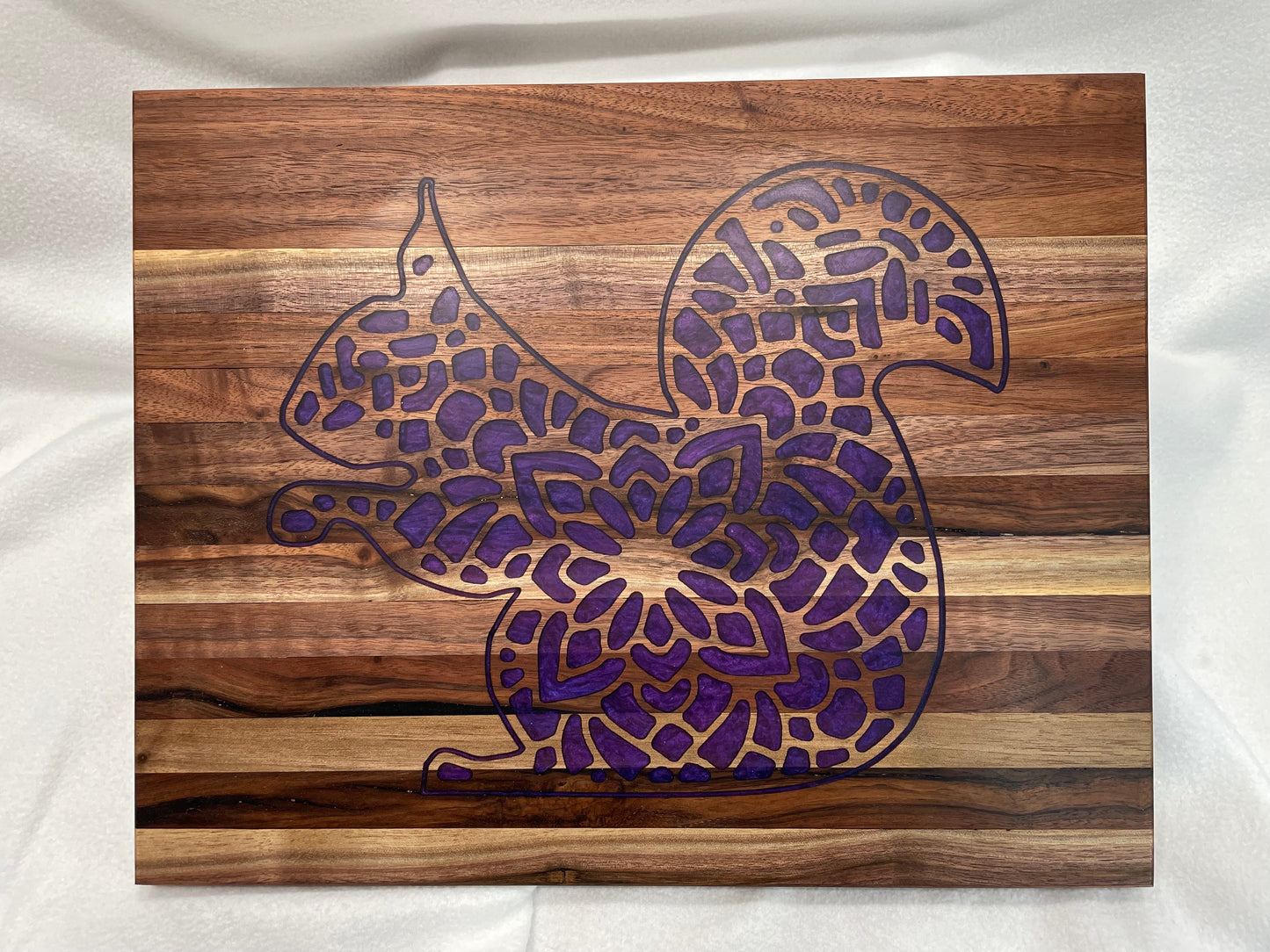Walnut Squirrel Mandala Resin Inlay Cutting Serving Board
