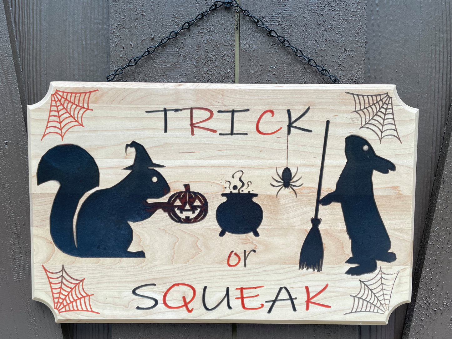Trick or Squeak Squirrel Halloween Door Sign