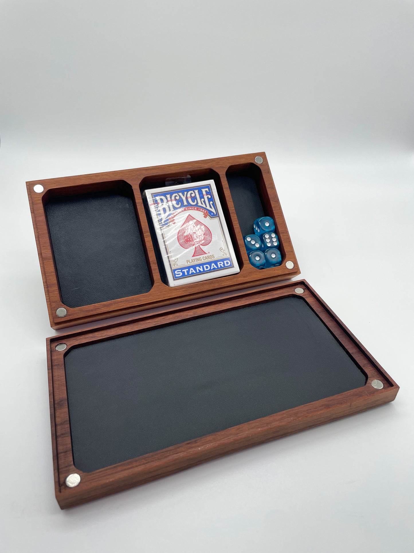 Card and Dice Game Case with Carved Lid