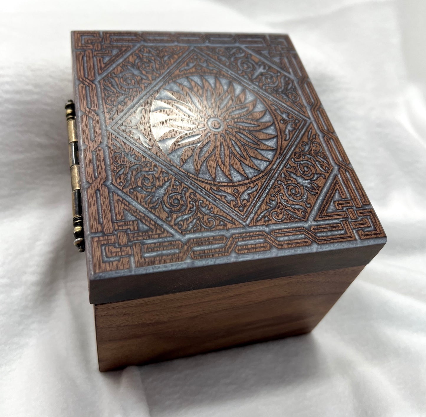 Small Cedar Lined Storage Box with Carved Inlaid Top
