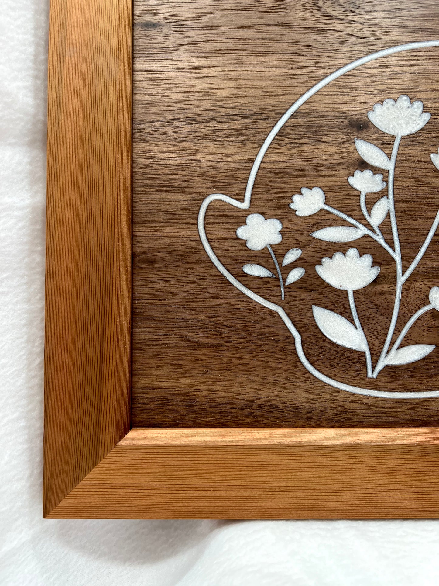 Bunny with Flowers in Cedar Frame Wall Art