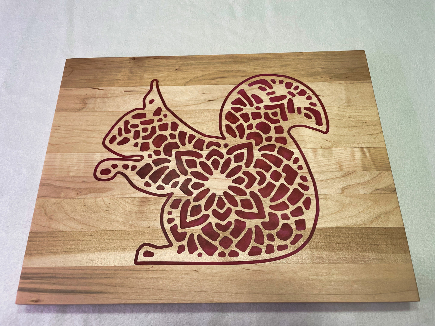 Squirrel Mandala Solid Maple Cutting Serving Board