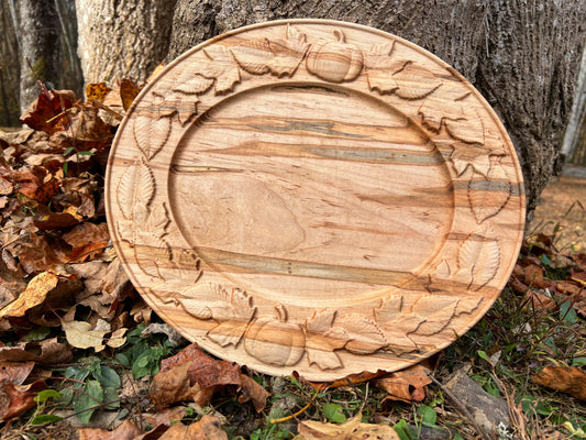 Carved Leaves Ambrosia Maple Oval Platter