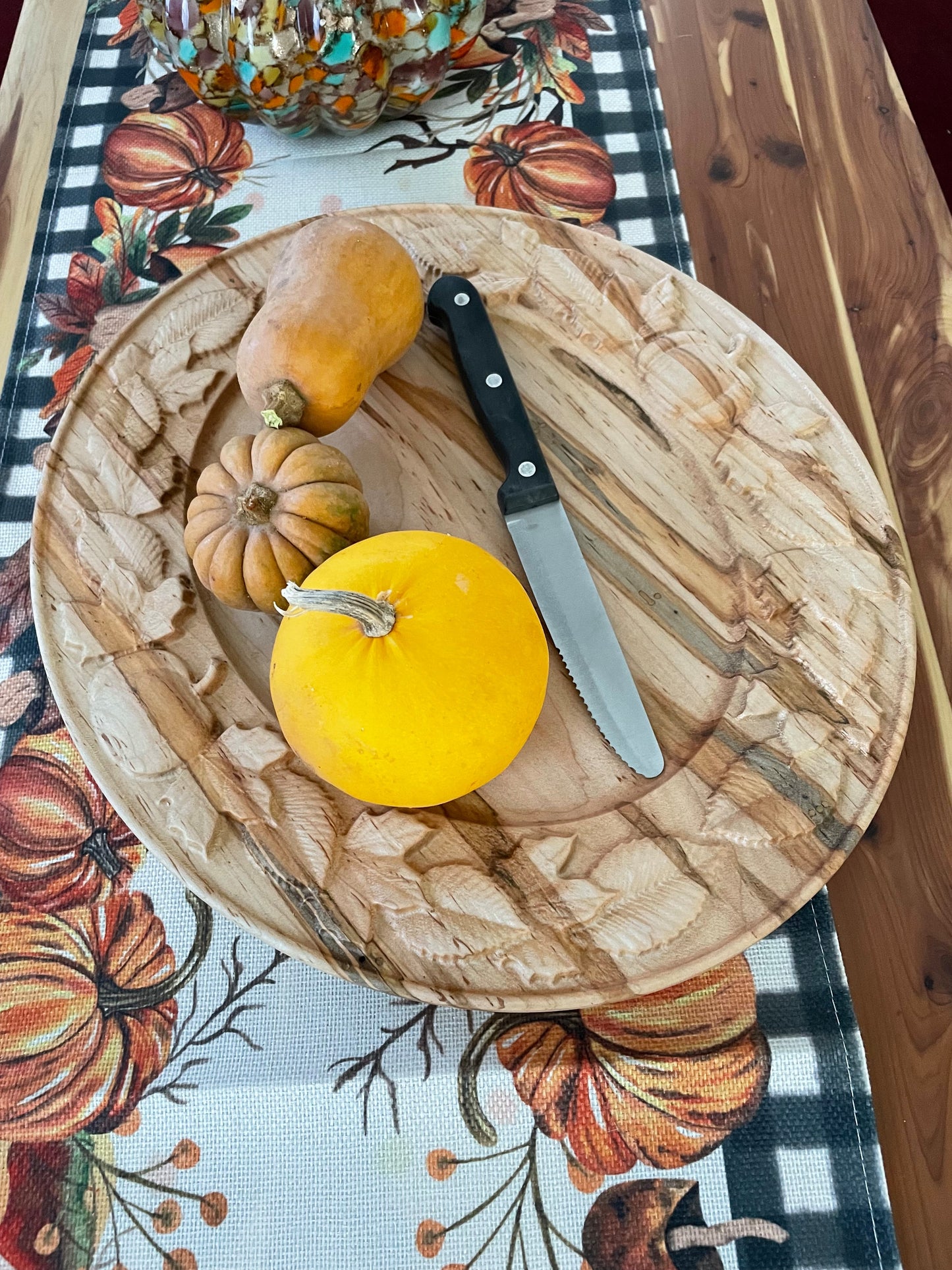 Carved Leaves Ambrosia Maple Oval Platter