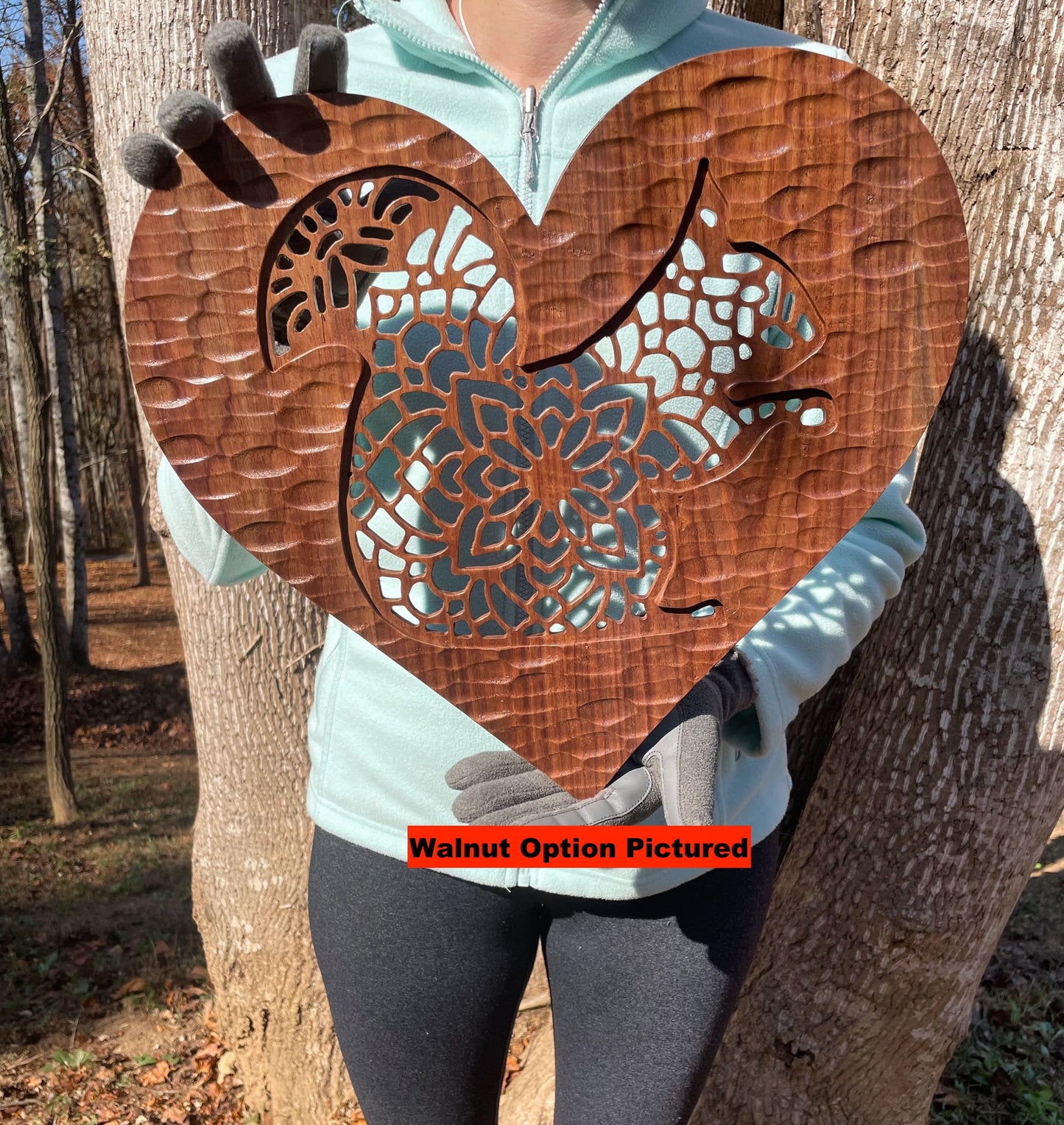 Walnut Texture Heart Squirrel Mandala Wood Wall Art