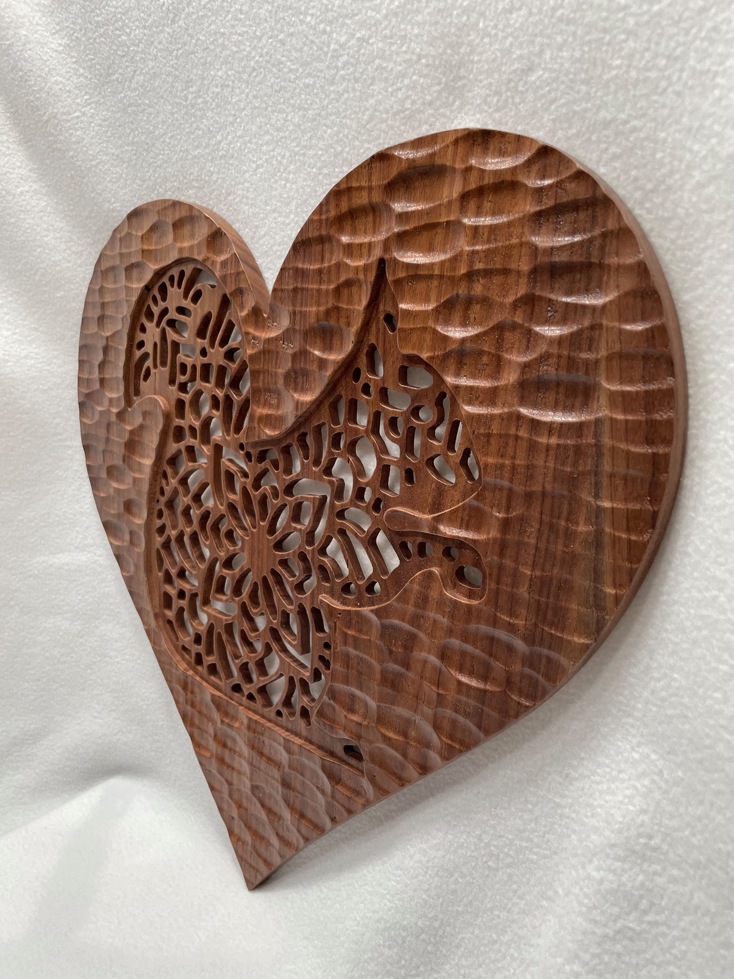 Walnut Texture Heart Squirrel Mandala Wood Wall Art