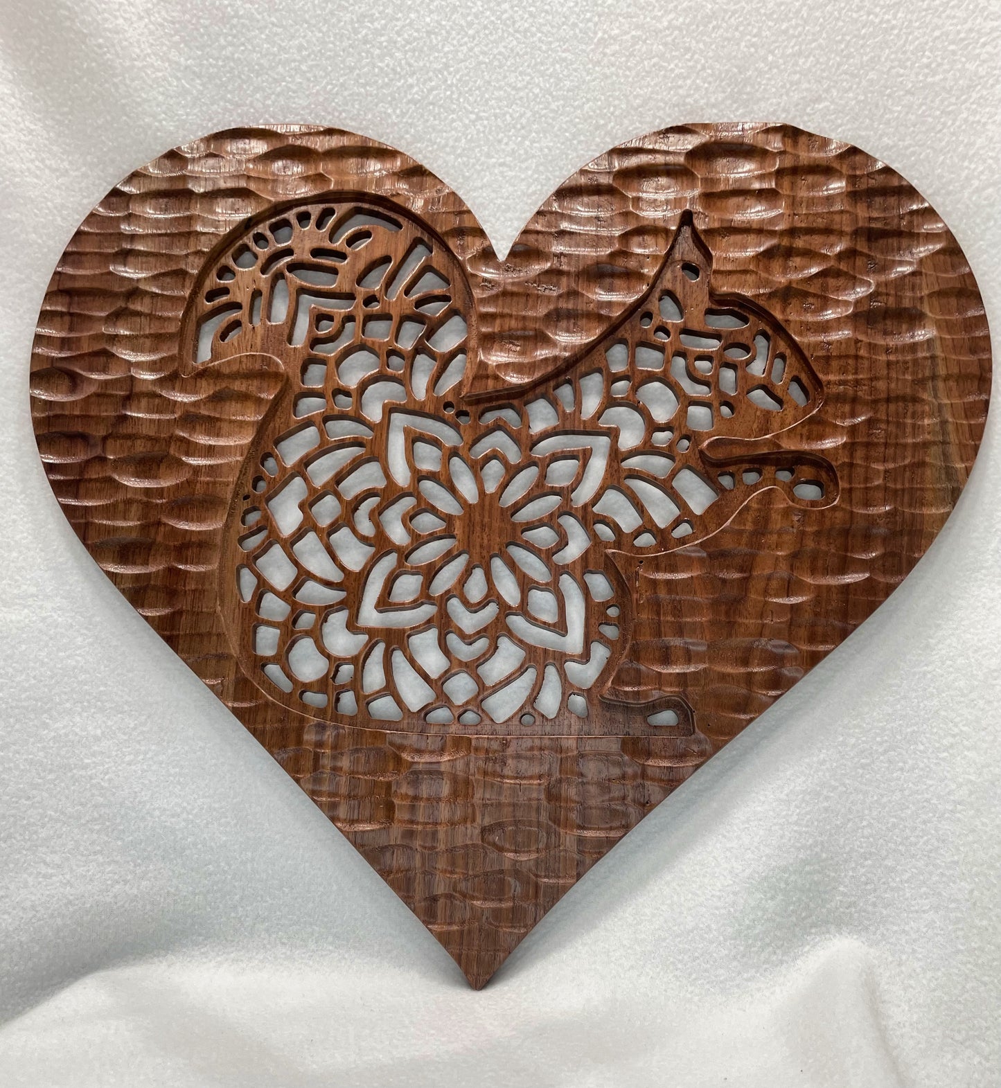Walnut Texture Heart Squirrel Mandala Wood Wall Art
