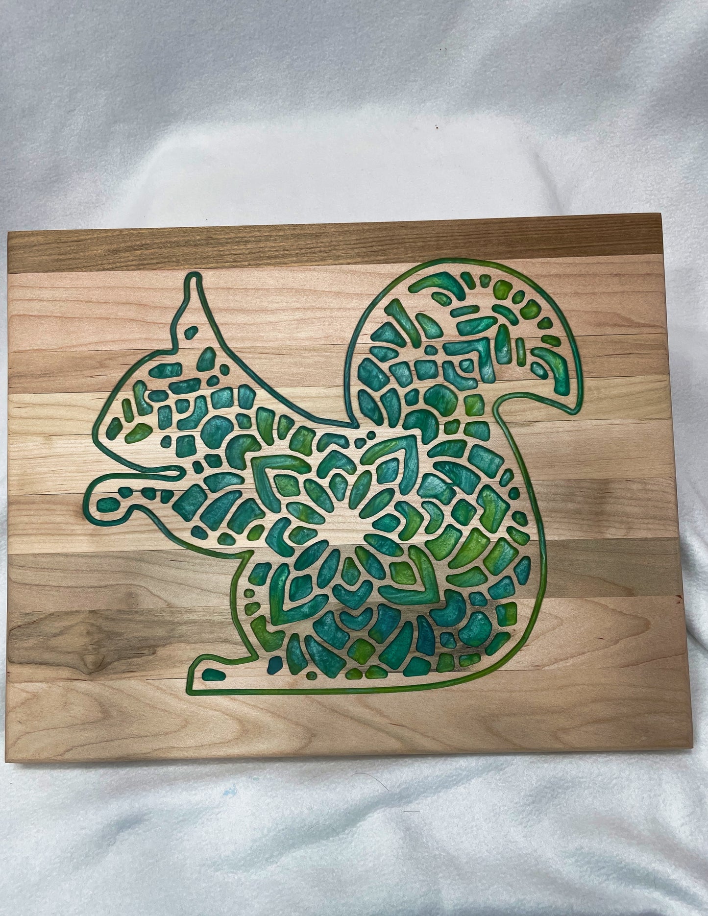Squirrel Mandala Solid Maple Cutting Serving Board