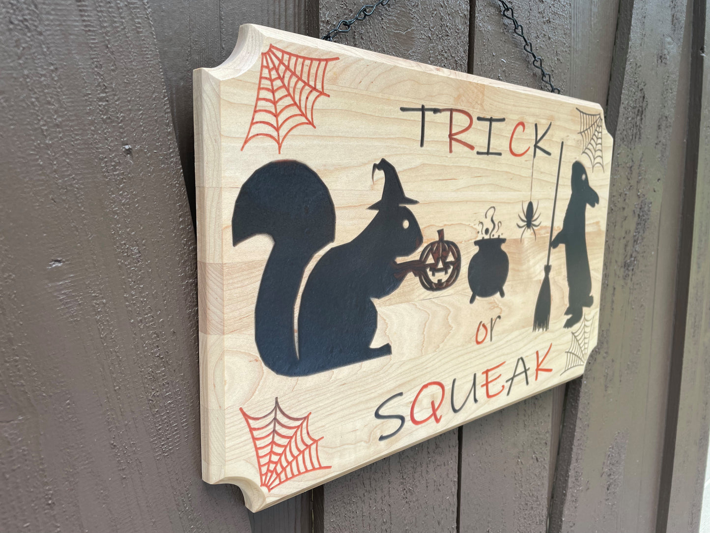 Trick or Squeak Squirrel Halloween Door Sign