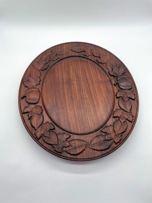 Carved Leaves Black Walnut Harvest Platter