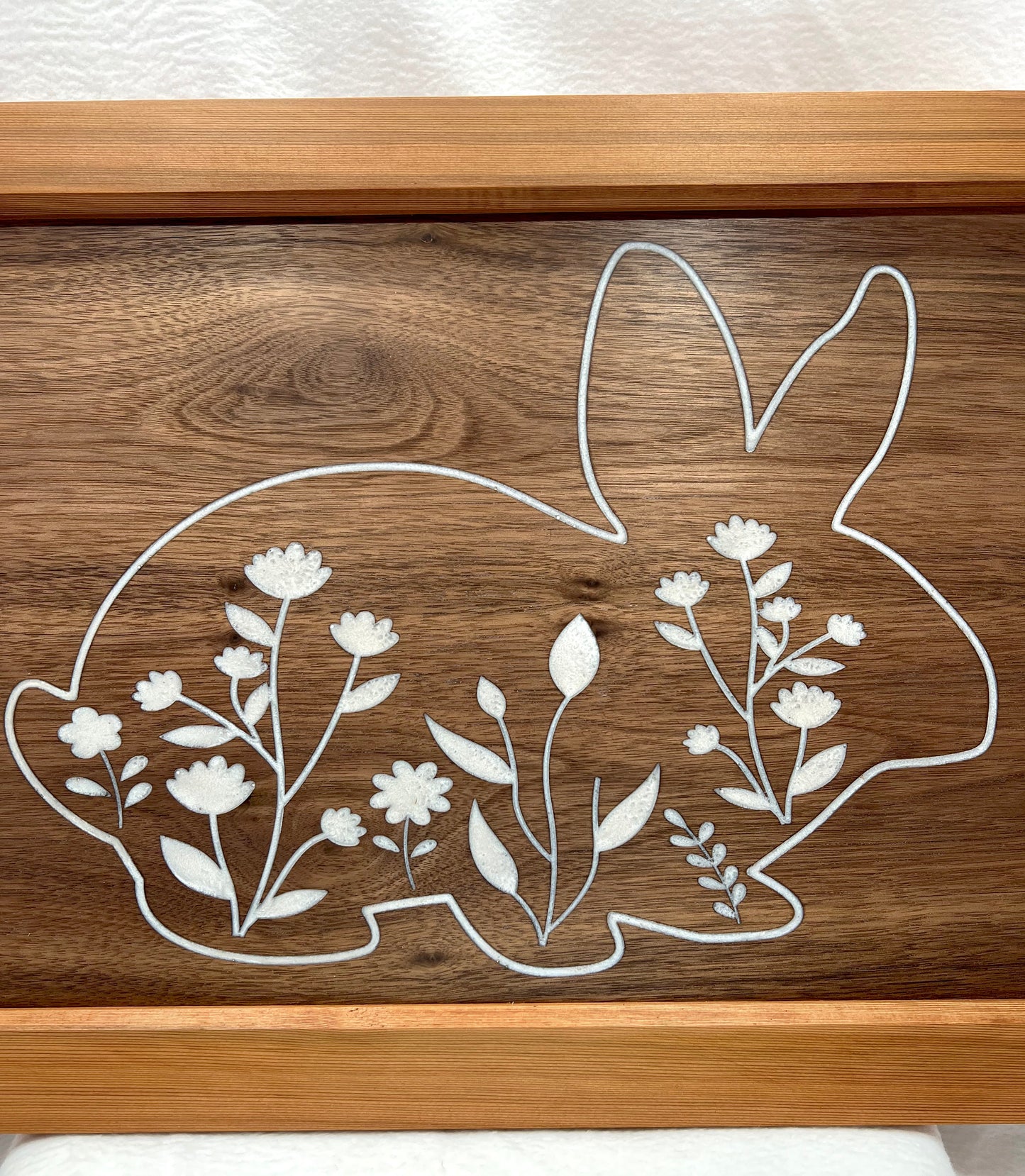 Bunny with Flowers in Cedar Frame Wall Art