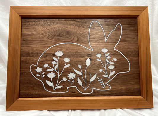 Bunny with Flowers in Cedar Frame Wall Art